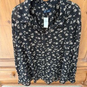 GAP Black andTaupe Floral Button Down Shirt